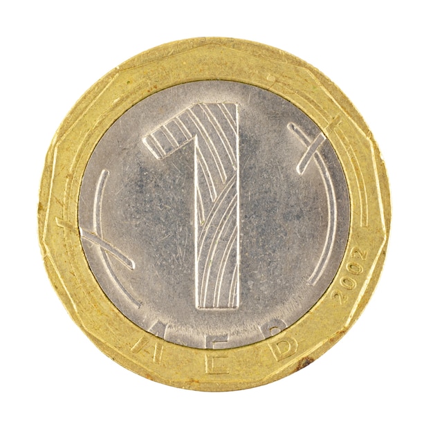 One bulgarian Leva coin isolated on a white background close-up