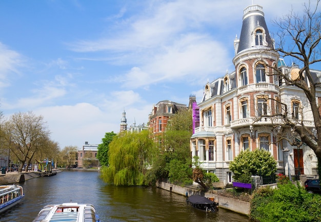 One of canals in Amsterdam old town, Netherlands