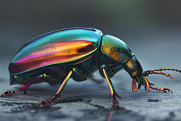 One of the colorful shaped bugs sits on a branch