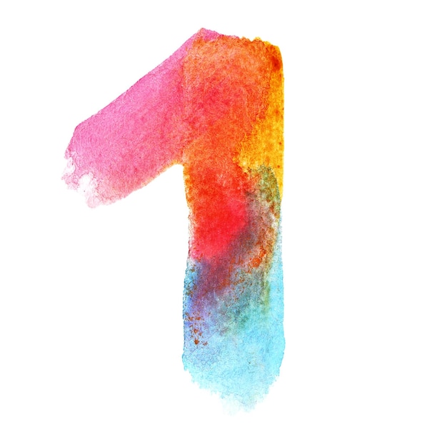 One - Colorful watercolor numbers