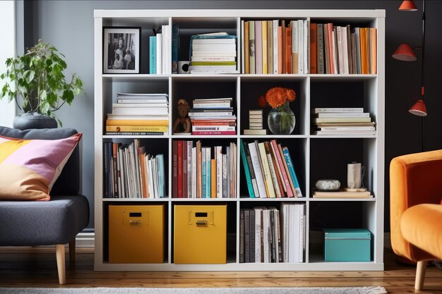 Фото Шкаф с одной колонной, наполненный книгами, профессиональной фотографией