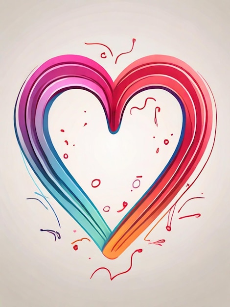 Photo one continuous drawing of heart and color shape love sign