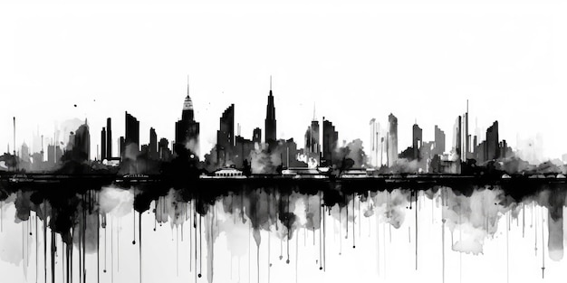 Foto un disegno in linea continua in bianco e nero schizzo tratti sciolti macchiati a mano libera skyline della città bellissima generativa ai aig32