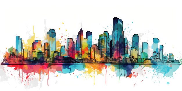 Foto un disegno a linea continua schizzo colorato tratti sciolti macchiati a mano libera skyline della città bellissima generativa ai aig32