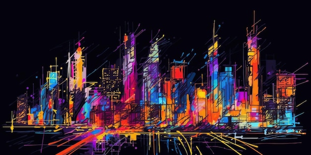 Foto un disegno a linea continua schizzo colorato tratti sciolti macchiati a mano libera orizzonte della città generativo ai aig32