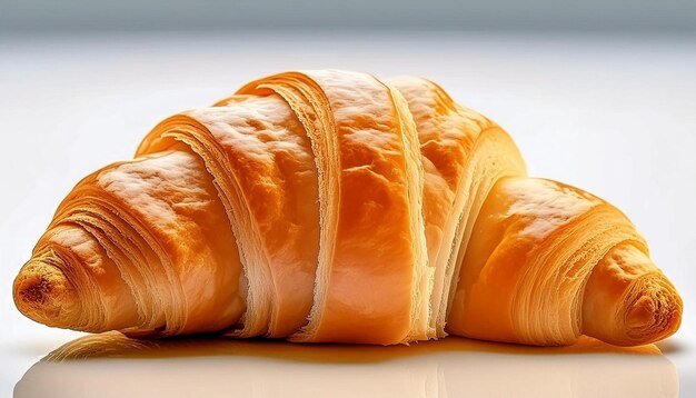 One croissant closeup isolated on white background