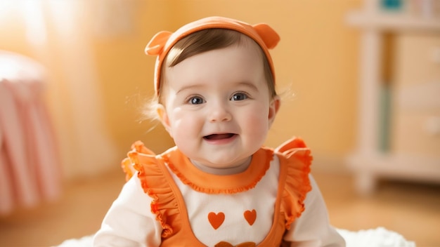 One cute baby girl on orange