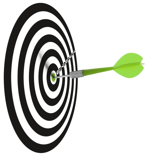 One dar hit it's target on a white background, concept for success