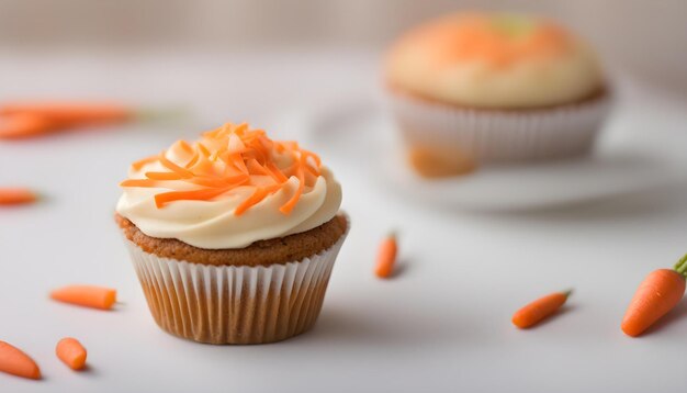 Photo one delicious carrot cup cake in the soft background