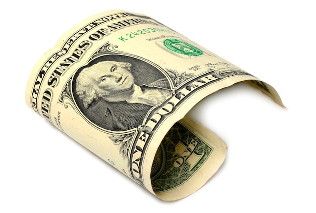 Банкнота один доллар США на белом фоне