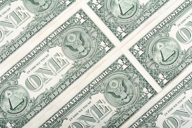 One dollars banknotes background