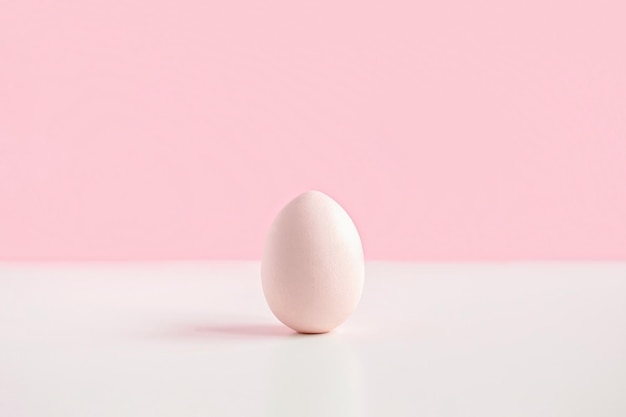 One Easter egg on pink background with copy space side view mock up for design Simple minimalism