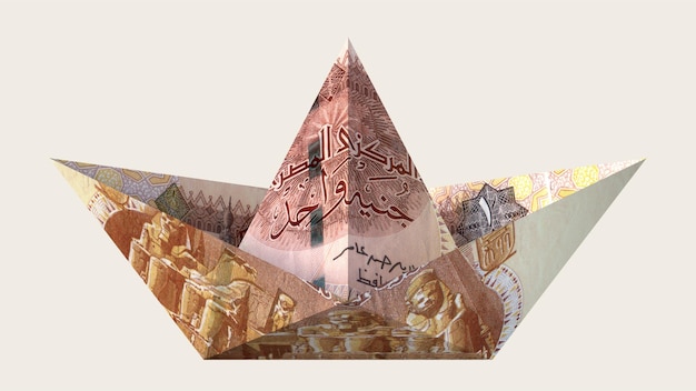 Photo one egyptian pound egypt currency 1 le egp money banknotes paper boat 3d illustration