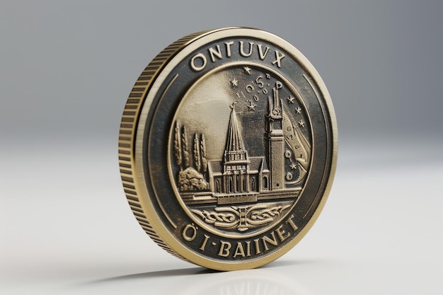 Photo one euro coin on white