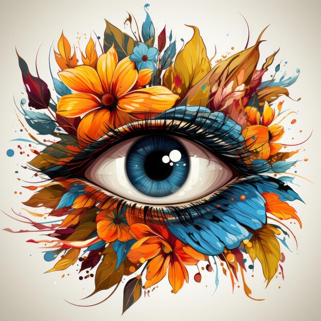 Photo one eye abstract design surrounded by flowers and leaves