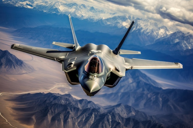 one F35 stealth fighter flew in the air