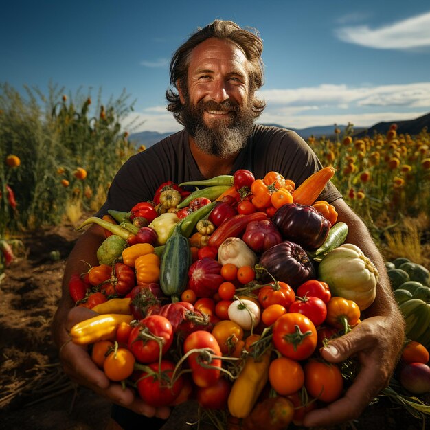 Foto un agricoltore in possesso di vegettabole biologiche fresche