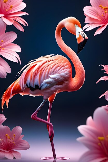 One Flamingo in cartoon style isolated on background