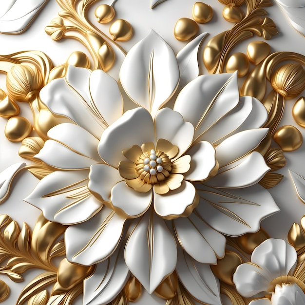One flower golden white background illustration