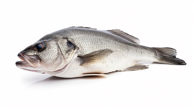 One fresh sea bass fish isolated on white background Generative Ai Generative Ai