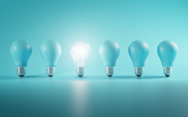 one glowing bulb on a blue background
