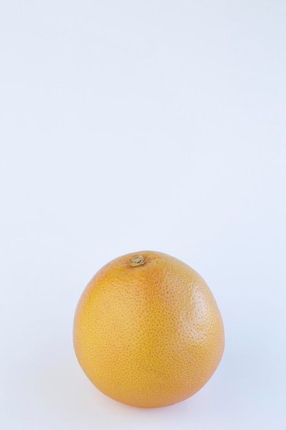 One grapefruit against white background with copy space