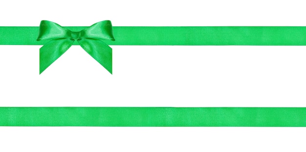 One green bow knot on two parallel silk ribbons