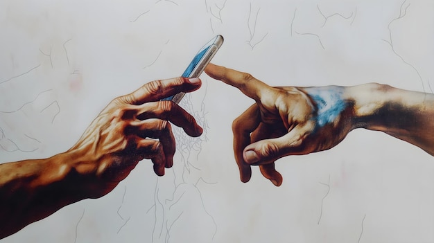 사진 한 손은 다른 손에게 스마트폰을 줍니다.