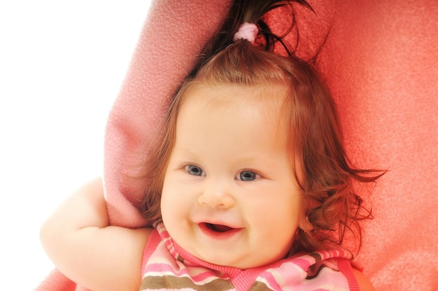 one happy  baby child isolated on white background