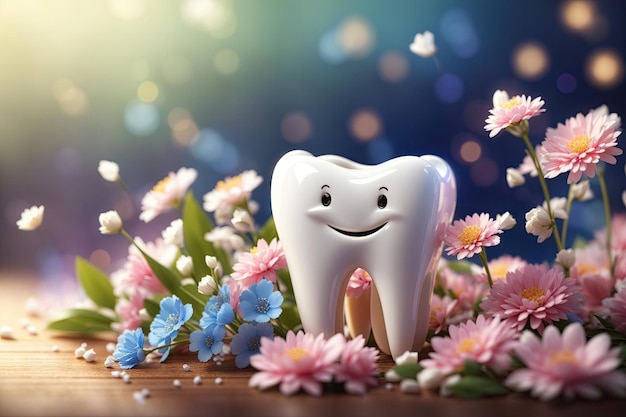 one healthy tooth with flowers ai generative