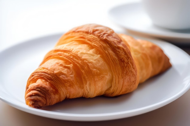 One hot homemade croissant on a white saucer