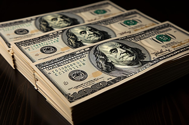 Photo one hundred american dollars closeup paper money cash ar c v