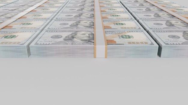 One hundred dollar banknotes financial. 3D Render