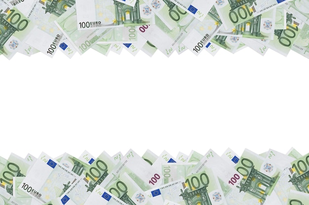 One hundred euro banknote texture background Half of the background is filled with money bills of 100 euros copy space place for text the form blank for design copyspace