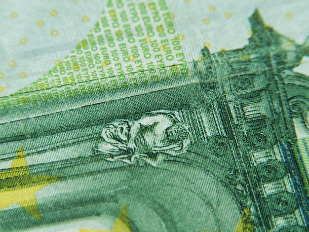 One hundred euro banknotes closeup macro money