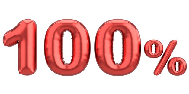 Foto illustrazione 3d del testo del palloncino al cento per cento