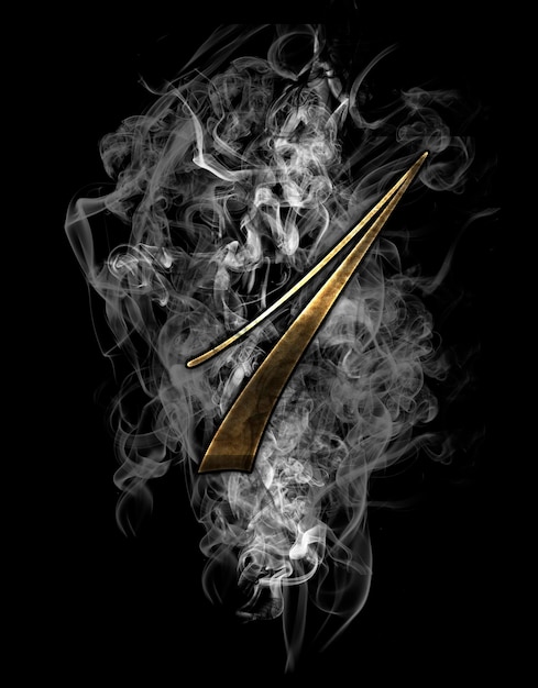 one, illustration of  number with gold effects on smoke background