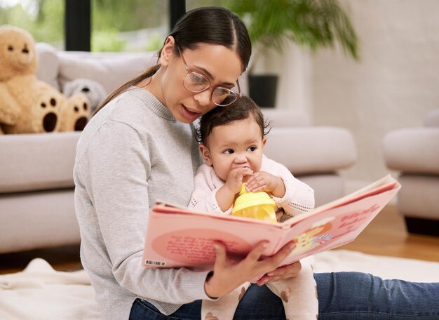 One is a mother to shield. Shot a mother reading a book to her baby at home.