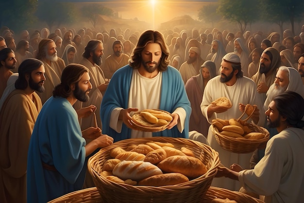 Один из чудес Иисуса, когда он накормил множество людей