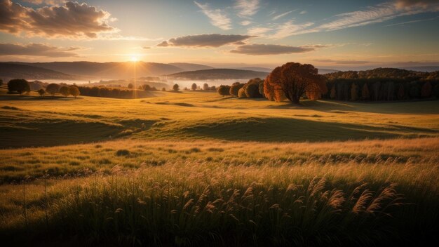 Photo one of a kind collect time field scene at sunset with unreliable center dry ears of grass inward parts the dale and a flying butterfly creative resource ai generated