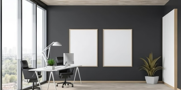 One large Mockup frame canvas in office room interior indoor Generative AI AIG18