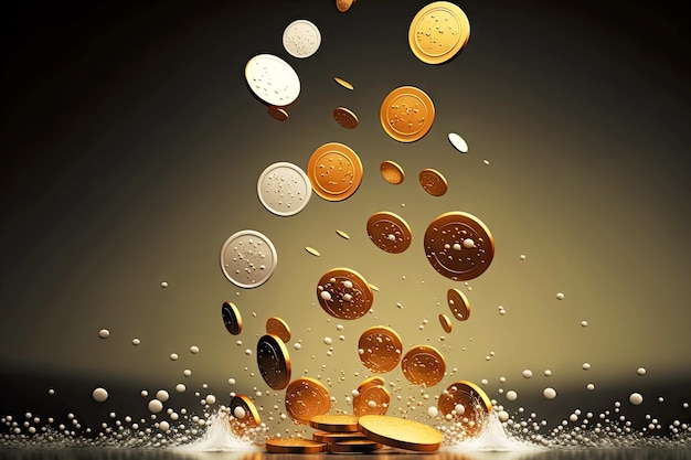 One large and small coins falling as investment symbol created with generative ai