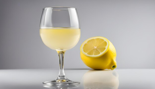 one lemon juice in wineglass on black background