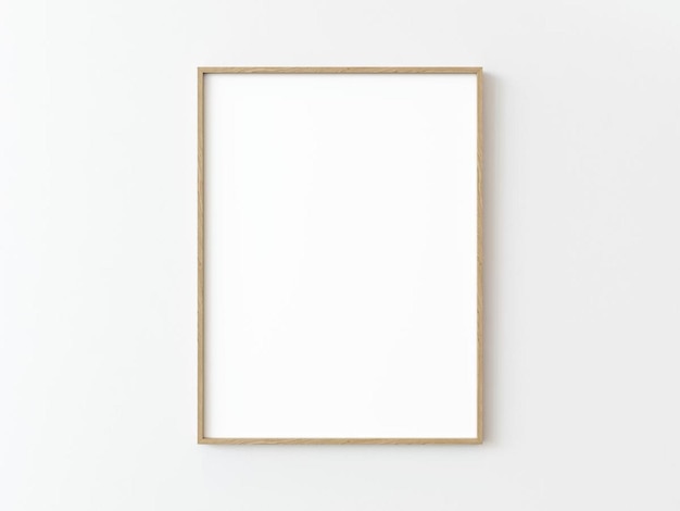 Photo one light wood thin rectangular vertical frame hanging on a whit