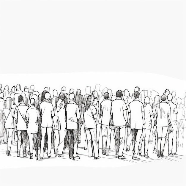 Photo one line art of a crowd of people from behind