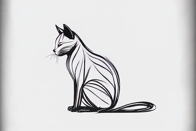 고양이의 한 줄 그림은 동물 로고를 기반으로 한 이미지를 추상화합니다.