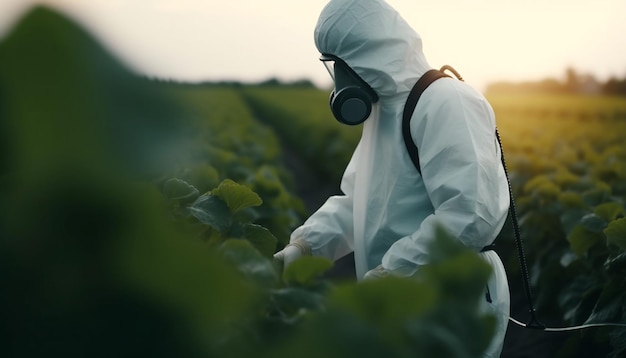 Un uomo che lavora all'aperto proteggendo la natura con indumenti da lavoro agricoli generati dall'intelligenza artificiale