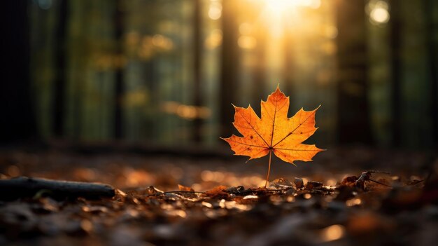 one maple leaf Beautiful autumn landscape with Colorful foliage in the park Falling leaves natural background