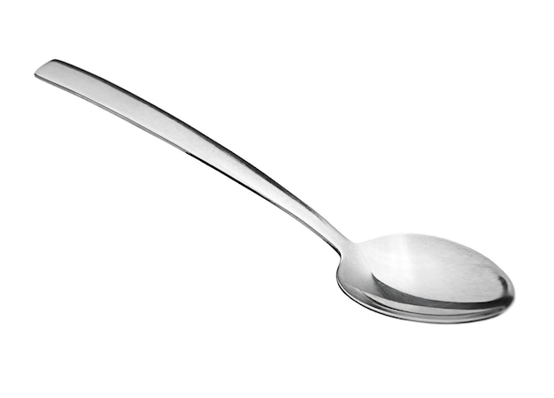 One metal spoon on a white isolated background