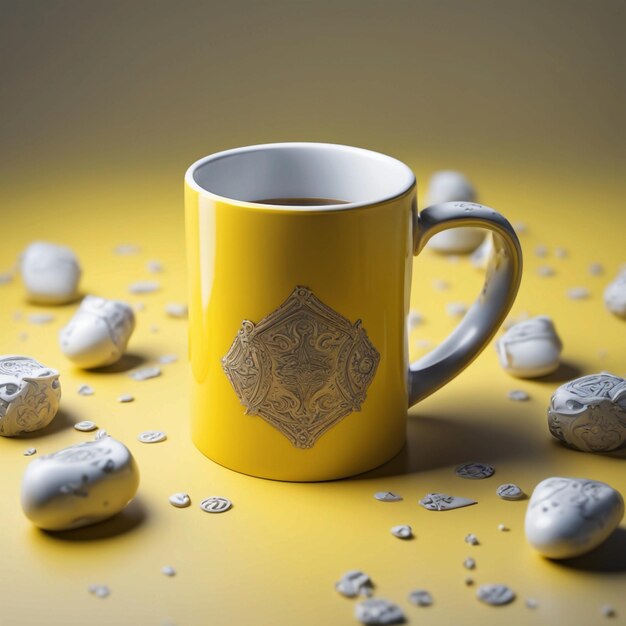 one mugs on yellow background